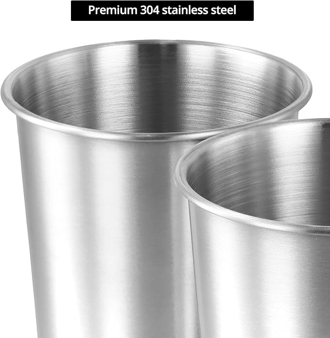 QWORK 16 Ounce Stainless Steel Pint Cups - 10 Pack 450ml 304 Steel Cup - for Coffee, Tea, Cold Drinks, Home and Outdoor Use
