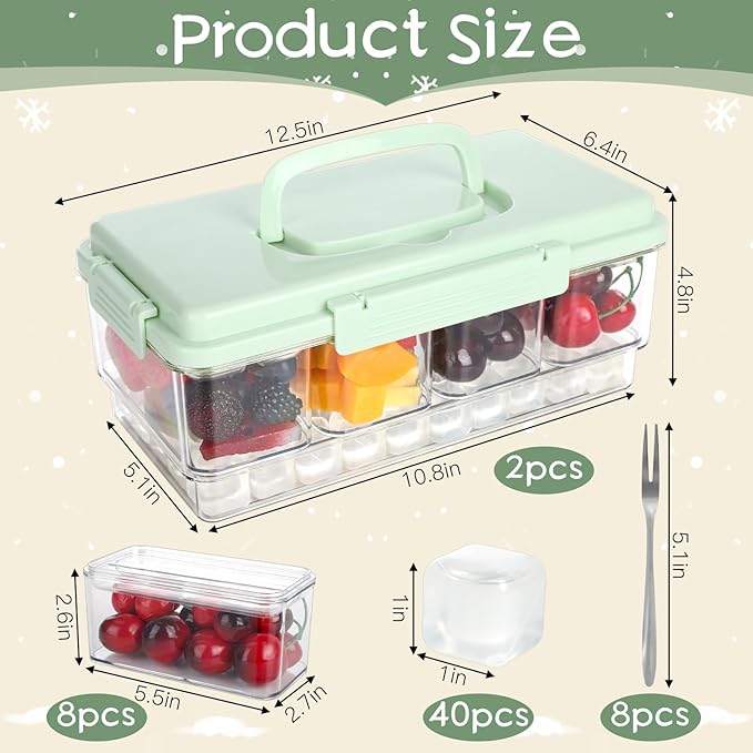 2 Pack Snackle Box Container with Ice Pack Snackle Box Container 4 Compartment Chilled Portable Divided Serving Tray Portable Travel Snack Organizer,Snack Box for Fruits Veggies, Keep Food Cold