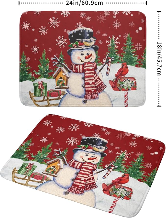 Winter Snowman Dish Drying Mat Red Bird Microfiber Dish Pad 18x24 Inch Absorbent Fast Dry Dishes Draining Mats Holiday Kitchen Accessories