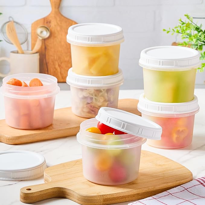 TUZAZO 12 Oz Food Storage Containers with Screw Lids, 12-Count Reusable Small Plastic Soup Containers for Portion and Meal Prep | Microwave-, Freezer-, Dishwasher-Safe | BPA Free