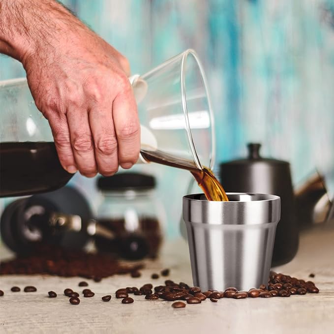 Beasea Stainless Steel Cups 6 oz, 8 Pack Small Bulk Stainless Steel Tumbler Stackable Insulated Mini Cups for Drinking Double Wall Metal Glasses Tin Cups for Home Restaurant Office Party Camping