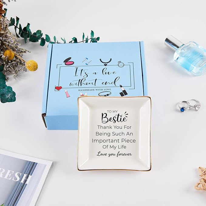 Birthday Gifts for Women Best Friend - to My Bestie Jewelry Dish Trinket Tray, Unique Friendship Gifts for Women Female Friend Christmas Valentines Mother's Day