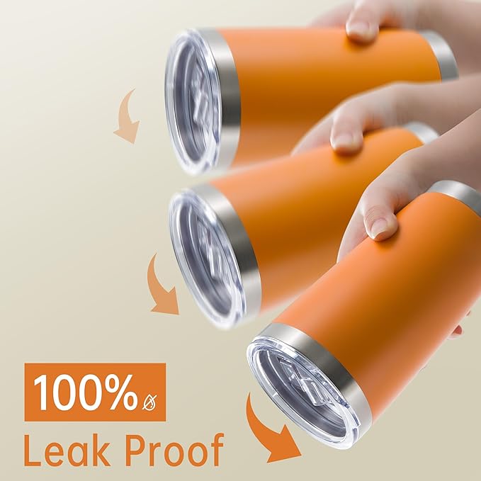 20 oz Tumblers Bulk Stainless Steel Tumbler with Lid Double Wall Vacuum Insulated Coffee Mug 20oz Powder Coated Cup for Hot and Cold Drinks, Orange, 6 pack
