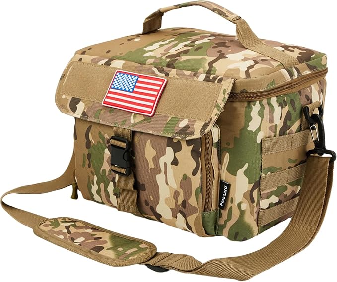 Ronyes Tactical Lunch Box for Men,Large Insulated Lunch Bag with Shoulder Strap,Heavy Duty lunchbox Cooler MOLLE Webbing, Leakproof Pail for Work Camping Fishing-Camo Brown