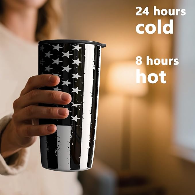 TILUCK 20 oz Tumbler with Leak-Proof Lid, Vacuum Insulated Stainless Steel Coffee Mug, Double-Walled Travel Tumbler for Hot and Cold Drinks(BlackFlag, 20oz)