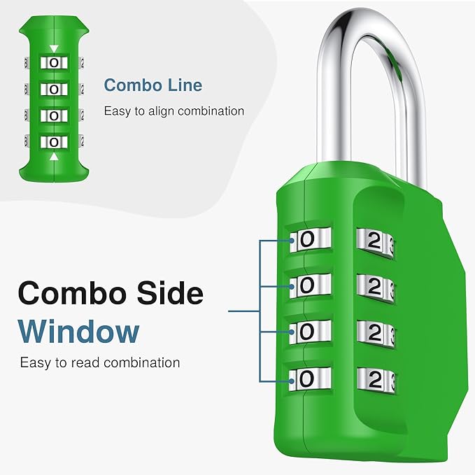 Puroma Combination Lock 4 Digit Waterproof Locker Locks Secure Outdoor Padlock for Gym Lockers, Toolboxes, Gates, Fences, Storage, Sports Locker, Cabinets (Green)