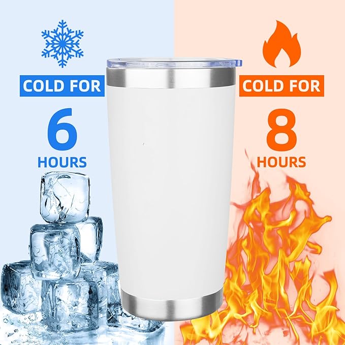 20oz Tumbler with Lid Stainless Steel Insulated Tumblers Travel Coffee Tumbler Bulk Double Wall Vacuum Insulated Water Cup Christmas Gifts for Women Men Her Him Home Office (White, 6pack)