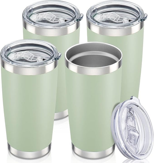 20 oz Tumbler with Lid Stainless Steel Insulated Tumblers Bulk Double Wall Vacuum Cups Powder Coated Travel Mug Keep Drinks Cold and Hot, Sagebrush Green, 4 Pack