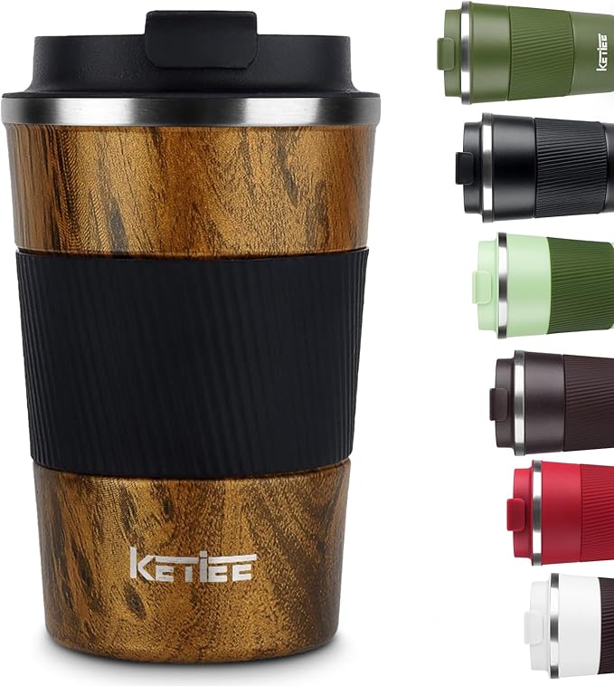 KETIEE Travel Mug, 12oz Insulated Coffee Cup with Leakproof Lid, Vacuum Stainless Steel Double-Wall Travel Coffee Mug Spill Proof, Reusable Tumbler for Men and Women for Hot & Cold Drinks