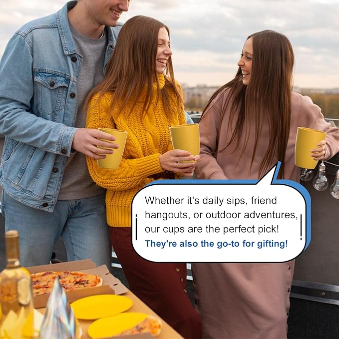 Homienly Wheat Straw Cups 8 Pcx Unbreakable Drinking Cup Reusable Dishwasher Safe Microwave Safe Plastic Reusable Cups with Yellow Color (12 OZ)