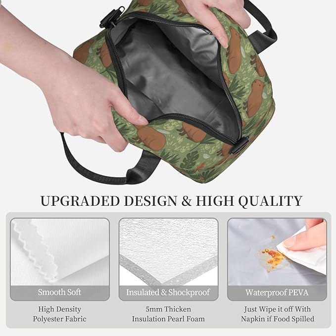 Capybara Reusable Insulated Lunch Box Waterproof Lunch Bag with Detachable and Adjustable Shoulder Strap for Office Picnic or Travel