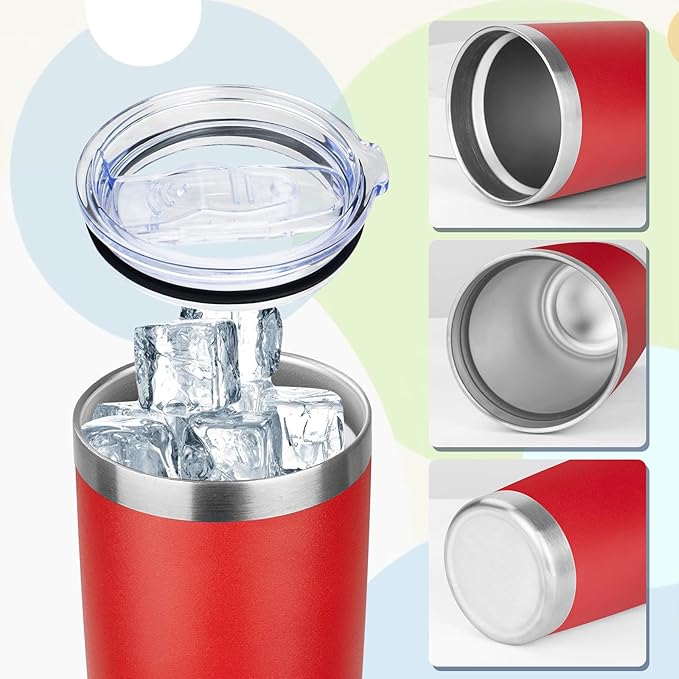20oz Tumbler with Lid Stainless Steel Insulated Tumblers Travel Coffee Tumbler Bulk Double Wall Vacuum Insulated Water Cup Christmas Gifts for Women Men Her Him Home Office (Red, 4pack)