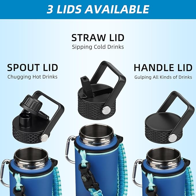 BJPKPK Water Bottle with Straw Lid, 18oz Insulated Water Bottles with 3 Lids, Paracord Handle & Non-slip Boot,Stainless Steel Metal Thermo,BPA Free Leak Proof Tumblers,Bamboo Grove
