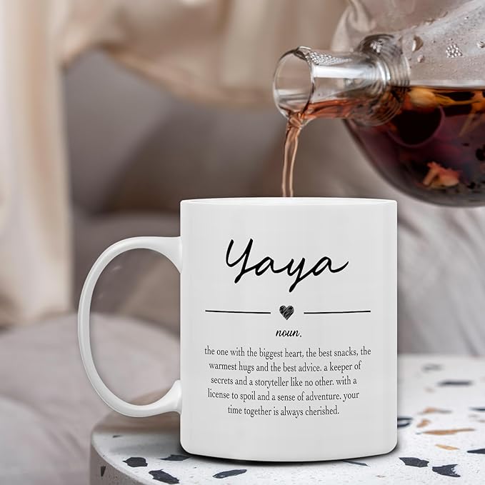 QASHWEY Yaya Gifts Coffee Mug, Gifts for Yayas Grandma from Grandkids Grandchildren, Grandma Coffee Mug, Mothers Day Mugs Tea Cup Gift for GrandmaYaya, Yaya Definition CoffeeCup Ceramic 11oz