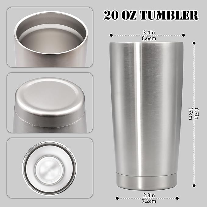 20 oz Tumbler with lid Double Wall Vacuum Insulated Tumblers Stainless Steel Coffee Mug Travel Coffee Tumbler Powder Coated Tumbler Cup Keep Hot&Cold - (Stainless 1 Pack)