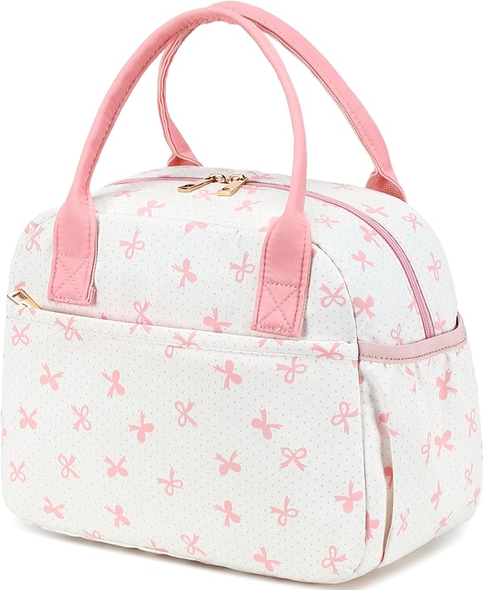 CAMTOP Lunch Box for Women Insulated Lunch Bag Lunchbox Cooler Thermal Leakproof Quilted Reusable Lunch Tote Bag for Work School Travel Picnic (Pink Bow)