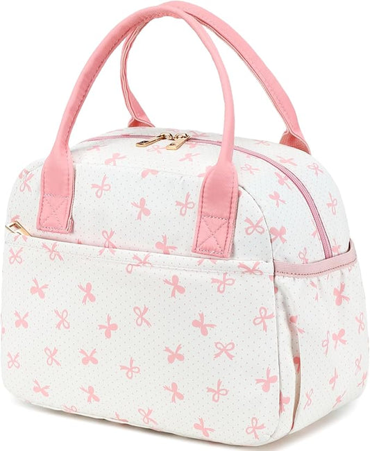 CAMTOP Lunch Box for Women Insulated Lunch Bag Lunchbox Cooler Thermal Leakproof Quilted Reusable Lunch Tote Bag for Work School Travel Picnic (Pink Bow)
