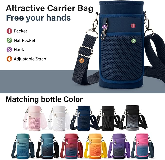 32 oz Insulated Water Bottle | Thickened Stainless Steel Vacuum Metal | Portable Sports Water Jug for Gym and Hiking with Straw, Carrier Bag, Handle Strap | BPA-Free 32 oz