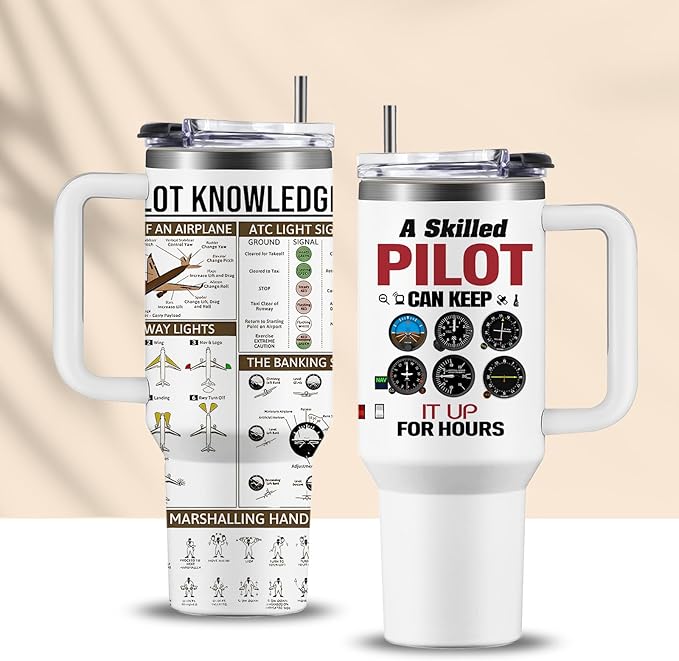 Pilot Gifts Men Aviation Gifts 40oz Aviation Tumbler with Handle, Stainless Steel Pilot Insulated Coffee Travel Cup for Men, Birthday Retirement Present for Aviator Dad Son Husband Boyfriend