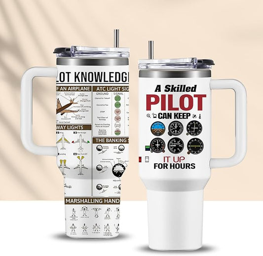 Pilot Gifts Men Aviation Gifts 40oz Aviation Tumbler with Handle, Stainless Steel Pilot Insulated Coffee Travel Cup for Men, Birthday Retirement Present for Aviator Dad Son Husband Boyfriend