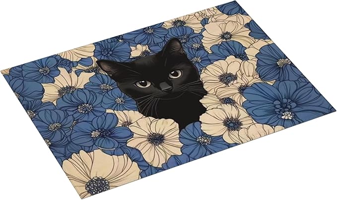 Black Cat Dish Drying Mat for Kitchen Counter Microfiber Super Absorbent Non-Slip Dish Drying Pad for Countertops Dishes Utensils Stylish Quick-Dry Machine Washable 18x24 Inch