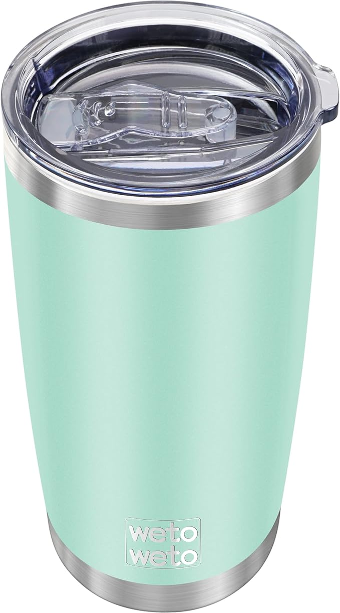 WETOWETO 20oz Tumbler, Stainless Steel Vacuum Insulated Water Coffee Tumbler Cup, Double Wall Powder Coated Spill-Proof Travel Mug Thermal Cup for Home Outdoor (Light Green, 1 Pack)