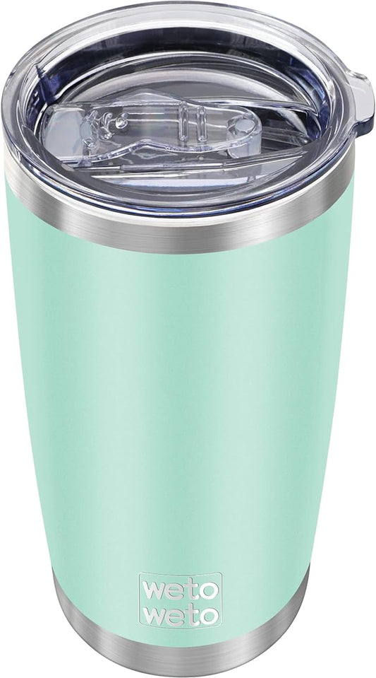 WETOWETO 20oz Tumbler, Stainless Steel Vacuum Insulated Water Coffee Tumbler Cup, Double Wall Powder Coated Spill-Proof Travel Mug Thermal Cup for Home Outdoor (Light Green, 1 Pack)