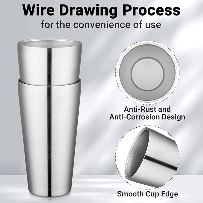 Beasea Stainless Steel Cups 19 oz, 6 Pack Large 18.6oz 550ml Stainless Steel Water Drinking Tumbler Stackable Double Wall Insulated Metal Pint Glasses Tin Cups for Home Party Camping