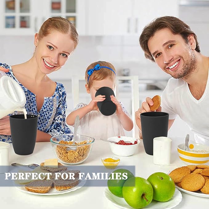 Homienly Wheat Straw Cups 8 PCS Plastic Cups Unbreakable Drinking Cup Reusable Dishwasher Safe Water Glasses with Black Color (20 OZ)