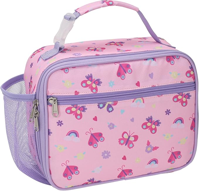 Bagseri Kids Lunch Bag for Girls - Insulated Kids Lunch Box for Daycare and School Reusable Meal Tote Bag with Water Bottle Holder, Easy-Clean Water-Resistant Fabric, Pink Butterfly