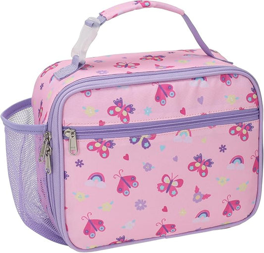 Bagseri Kids Lunch Bag for Girls - Insulated Kids Lunch Box for Daycare and School Reusable Meal Tote Bag with Water Bottle Holder, Easy-Clean Water-Resistant Fabric, Pink Butterfly