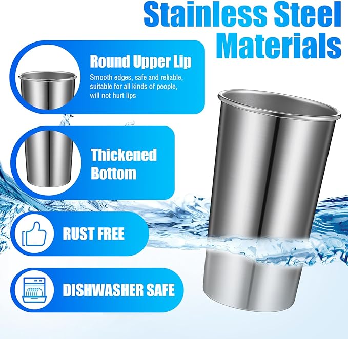 Bokon 12 Pack 20 oz Stainless Steel Cups Metal Cups Shatterproof Stacking Beer Pint Cups for International Coffee Day Bar Camping Restaurant Adults Travel Outdoor