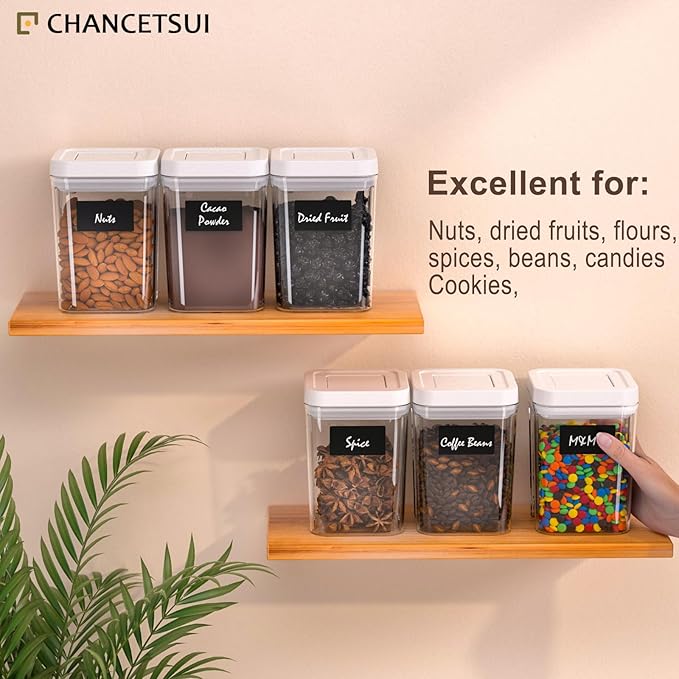CHANCETSUI Airtight Kitchen Food Storage Containers: Clear Plastic Pantry Organizer with Lids for Baking Ingredients, 4-Piece Canister Set, 1.1 qt /1 L