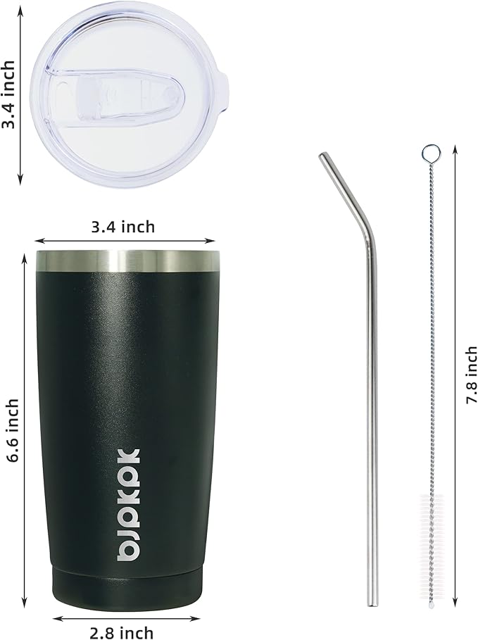 BJPKPK 20 oz Tumbler with Lid and Straw Insulated Travel Coffee Mug Reusable Stainless Steel Thermal Cups,Black