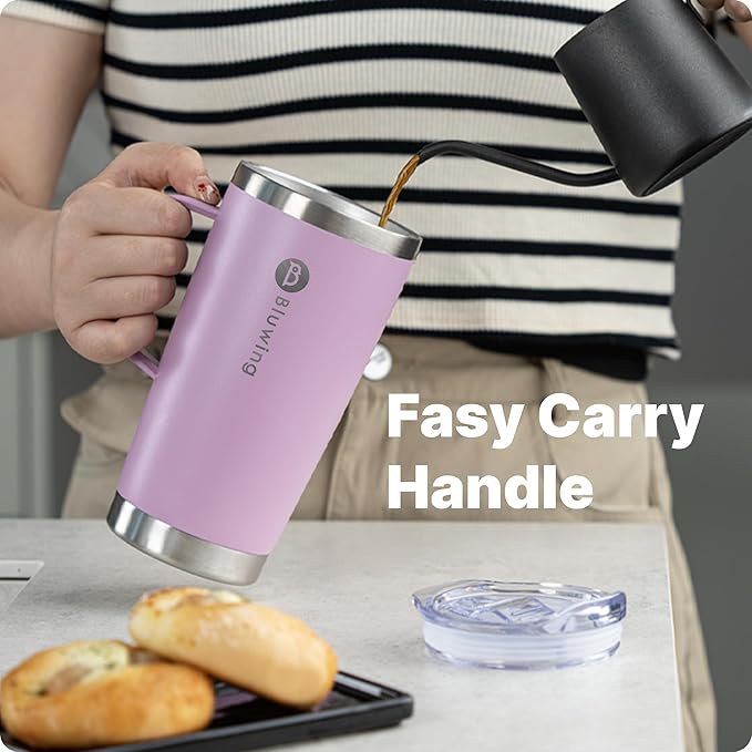 20 oz Insulated Tumbler with Handle Stainless Steel Travel Coffee Mug with Lid and Straw, Double Wall Tumbler Cups for Women and Men, BPA Free (Teal)