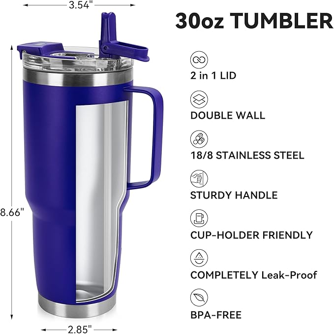 HASLE OUTFITTERS 30oz Tumbler Bulk with Handle, Insulated Travel Coffee Mug Set with Handle Leak-Proof Double Wall Stainless Steel Vacuum Tumblers Pack Metal Cup for Hot and Cold Drink