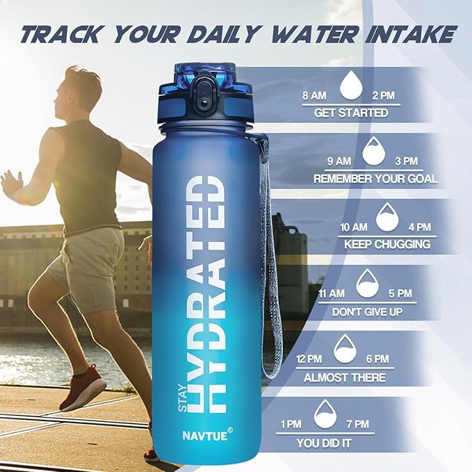 Water Bottle, 32oz Sports Water Bottles with Time Marker Wide Mouth, Motivational and Leakproof Drink Bottle, BPA Free Tritan with Carry Strap for Gym Fitness Outdoor (Direct Drink 1 Bottle)