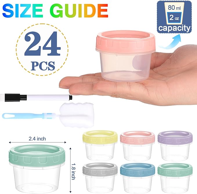 24pcs 2 oz Salad Dressing Container To Go Small Sauce Containers with Lids, Reusable Condiment Cups for Lunch Box, Leakproof, Freezer, Microwave & Dishwasher Safe