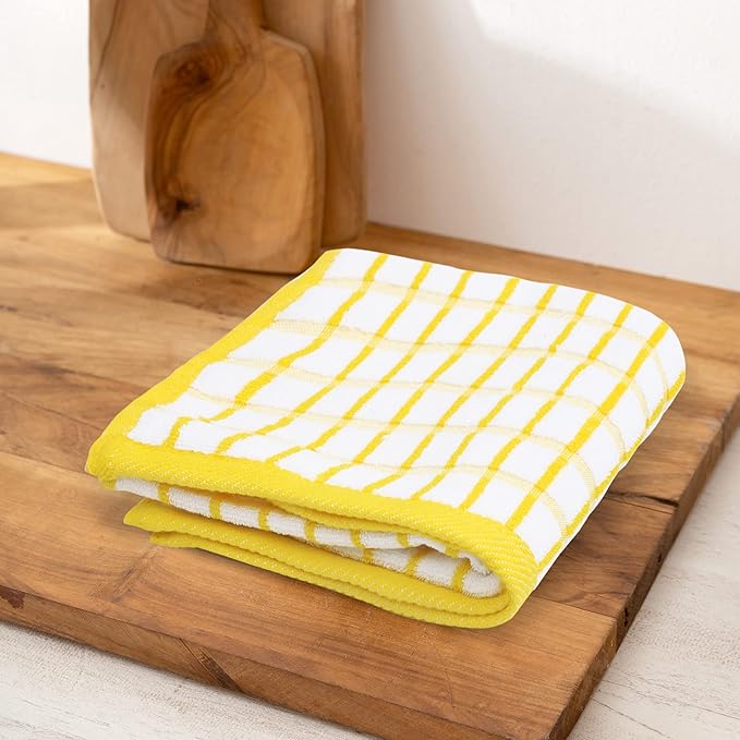 Urban Villa Kitchen Towels Yellow/White Set of 3 Terry Kitchen Towels 100% Cotton Ultra Soft Size 20X30 Inches Highly Absorbent Over Sized KitchenTowels with Hanging Loop KitchenTowels