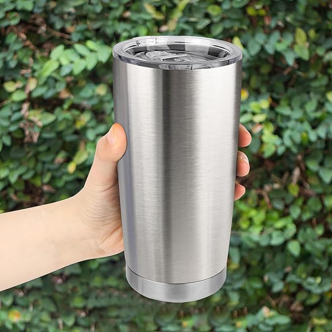 20oz Stainless Steel Tumbler Bulk with Lid, Travel Mug - Double Wall Vacuum Powder Coated Cup - Stainless steel, 6 Pack