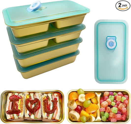 Stainless Steel Snack Containers with Lids - condiment containers with lids, reusable double compartment snack containers, Grab and Go Snack Containers Dishwasher Safe for School, Work, travel