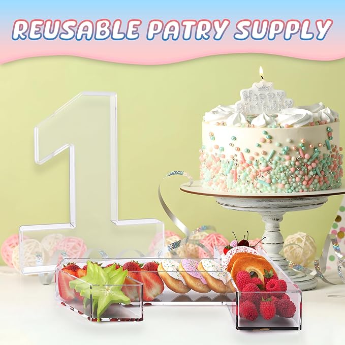 11" Acrylic Number Charcuterie Box, Reusable Fillable Alphabet Number Shaped Form Tray for Birthday Anniversaries, Party Decorative Serving Plates Display Candy Cake (1)