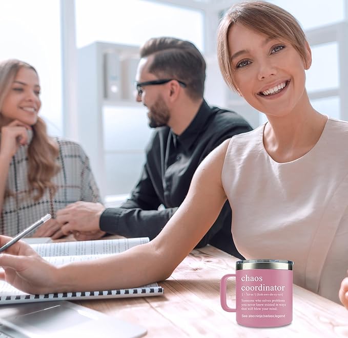 Chaos Coordinator Tumbler Cup, Christmas Gifts for Women,Unique Gift Idea for Employee,Nurse,Boss Lady,Teacher,Office,Gifts for Mom,Coworker,Birthday Gift,Thank You for Women,14 oz Pink Mug