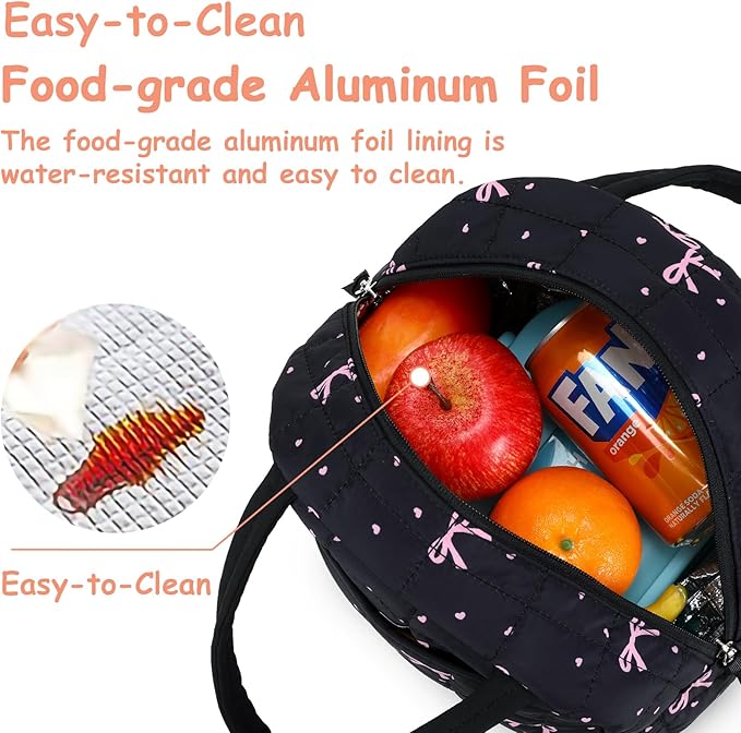 BTOOP Lunch Box for Women Men Cute Corduroy Lunch Bags Large Capacity Insulated Lunch Tote Bag For Work Travel Or Picnic (Pink Bow)