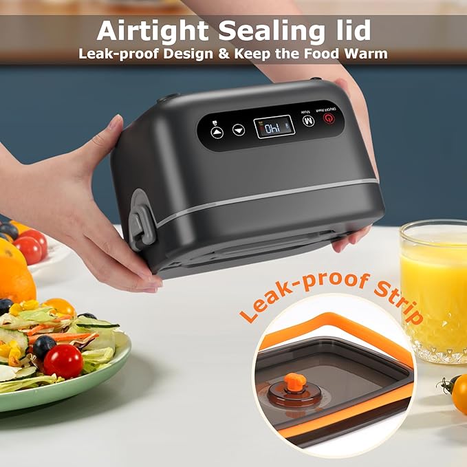 1.2L Cordless Electric Lunch Box – 20000mAh Rechargeable Portable Food Warmer with 5-Sided Heating, Auto Temperature Control, Leakproof & BPA-Free – Perfect for Office, Truck, Outdoors Black