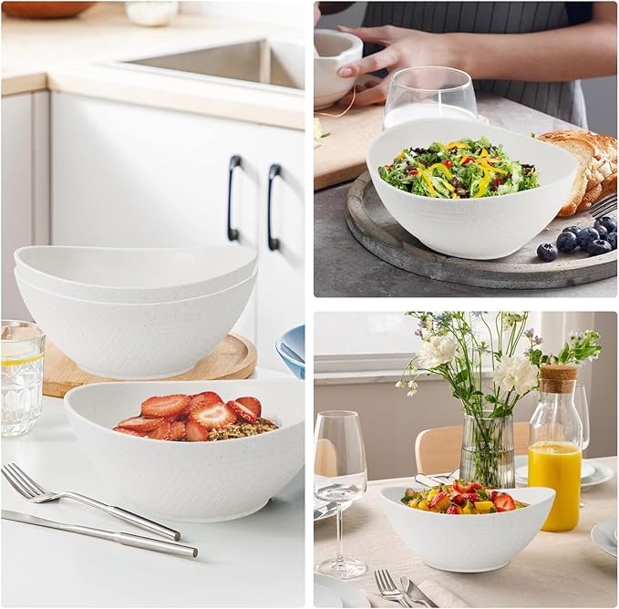 Wrova 65oz Large Salad Bowls Ivory - Wheat Straw Salad bowls Set of 4 - Unbreakable Salad Bowls Dishware & Microwave Safe - BPA Free Bowls for kitchen,camping