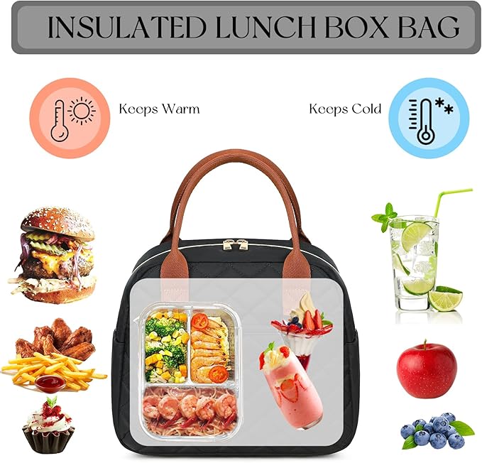 CAMTOP Lunch Box for Women Men Insulated Lunch Bag Lunch Tote Bag Leakproof Thermal Cooler Large Capacity for Travel Work School Picnic (Black-Brown)