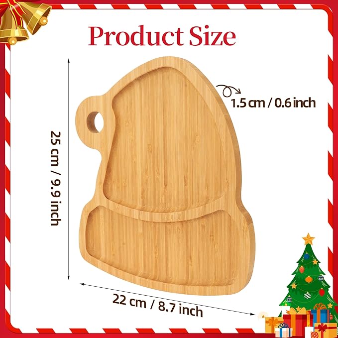 TJ POP Christmas Bamboo Serving Tray – Santa Hat Shape – Festive Wooden Snack Platter for Holiday Cookies & Treats – Christmas Kitchen & Party Decor