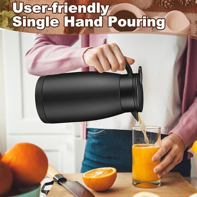 Uiifan 2 Pcs Thermal Coffee Carafe Insulated Stainless Steel Coffee Carafes for Keeping Hot and Cold Double Walled Vacuum Thermal Pot Flask with Brush for Water Milk Tea Home and Office(Black,34oz)