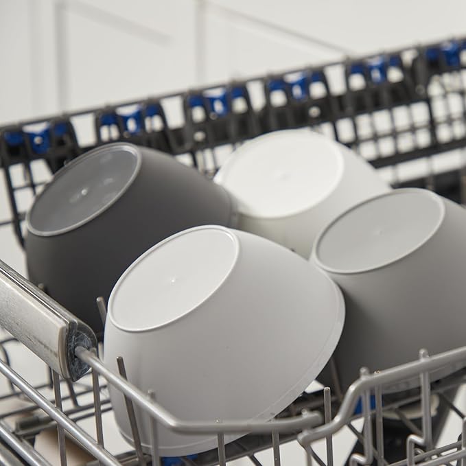 US Acrylic Unbreakable 28 oz. Plastic Stackable Cereal Bowls for Snacks & Ice Cream in Grey Colors (Set of 8) 6-inch Reusable, BPA-Free, Made in the USA, Dishwasher Safe Dinnerware